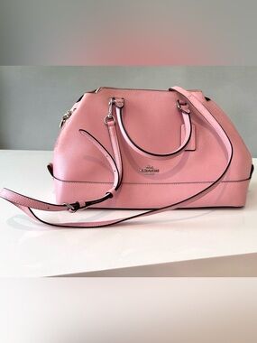 COACH Sierra Dome Blush Pink Crossgrain Leather Satchel Handbag Long Strap